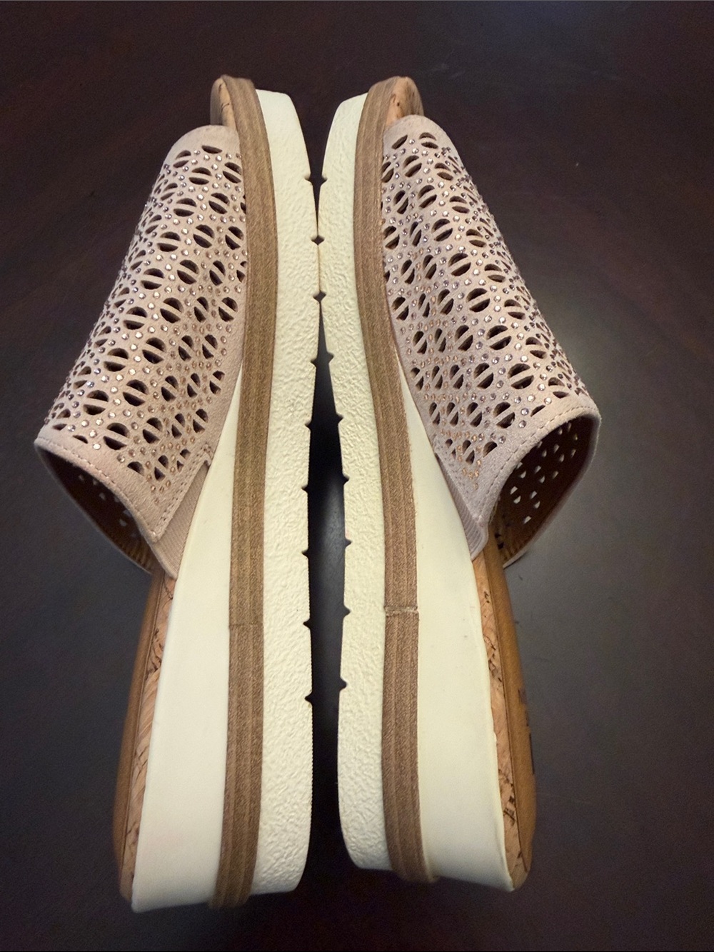 White Mountain Beige Perforated Slide Mules